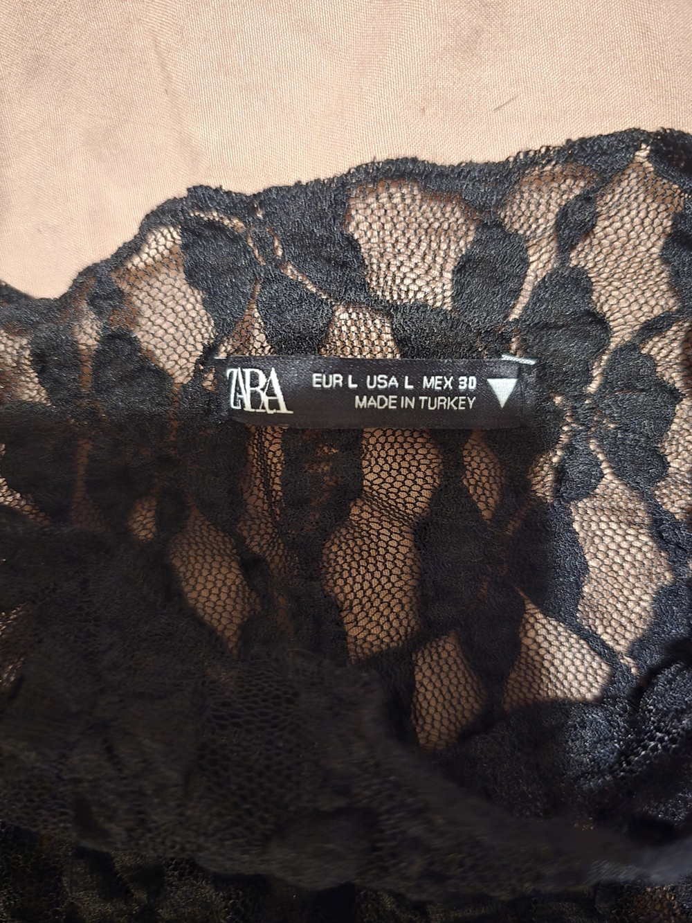 Zara Black Floral Lace Long-Sleeve Mock-Neck Bodysuit SZ LG - Picture 2 of 3